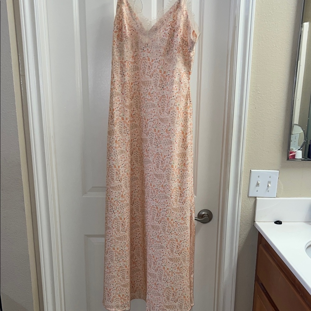 LOFT Lace Floral Dress with Peach and Cream